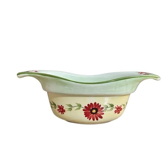 Pfaltzgraff Daybreak Gravy Server with Ladle Yellow Green Red Floral Gravy Boat - Picture 4 of 10